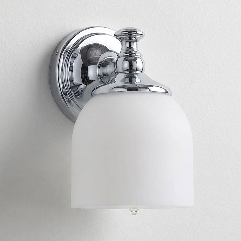 Vanity Glow Series | Brass Short Arm Wall Sconce with Milk Glass Dome for Bathroom