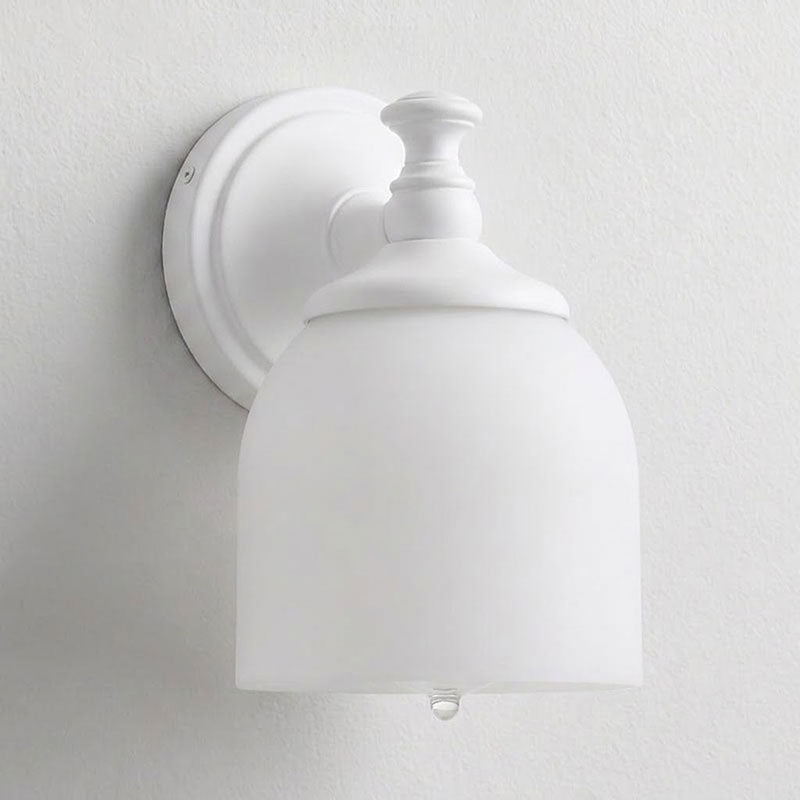 Vanity Glow Series | Brass Short Arm Wall Sconce with Milk Glass Dome for Bathroom