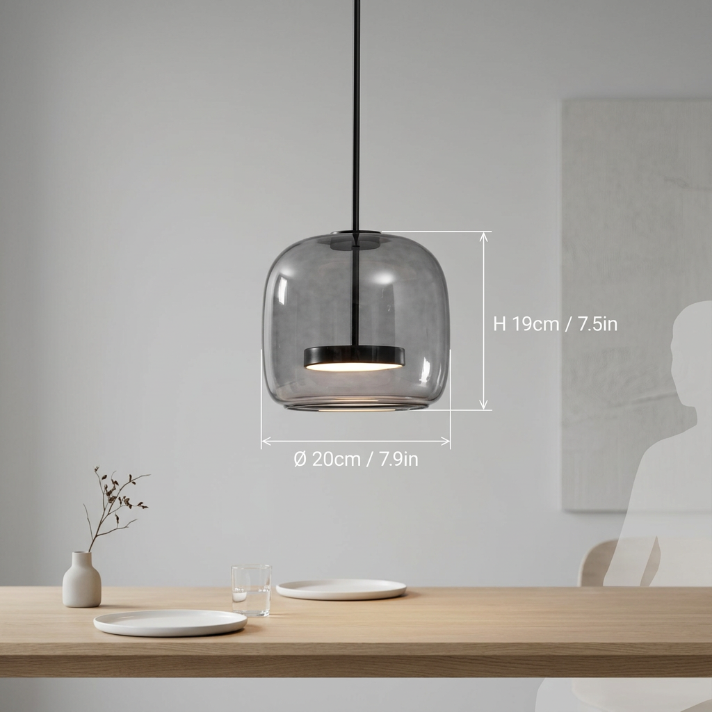 Smokara | Smoked Glass Globe Pendant Lamp with Metal Accents | Light for Kitchen Islands