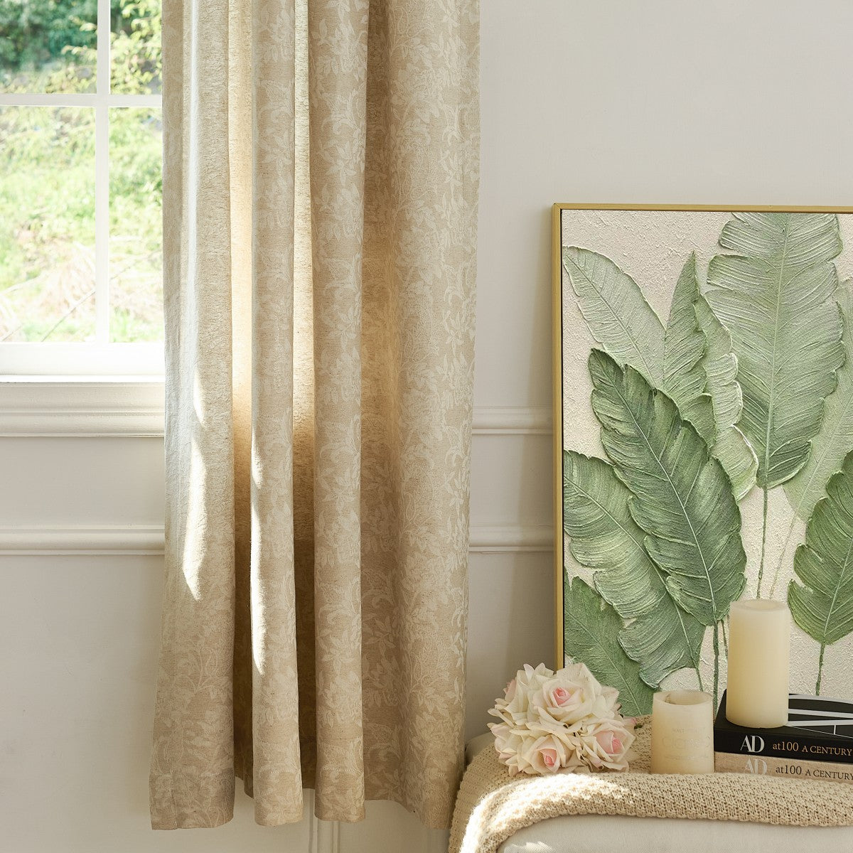 Minnie Rustic Style Subtle Floral Cotton Curtains