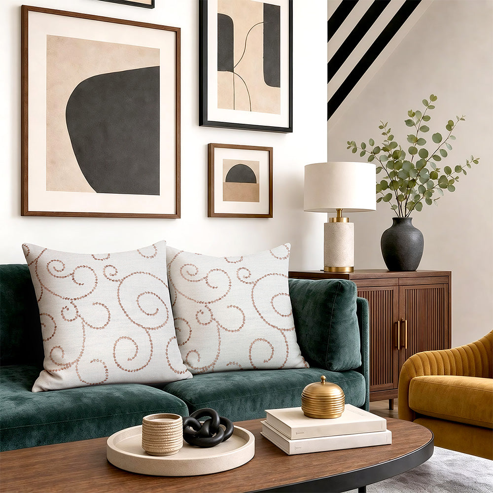 Minta Embroidered Scroll Pillow Cover
