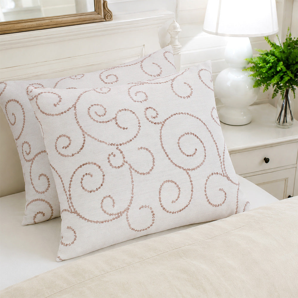 Minta Embroidered Scroll Pillow Cover