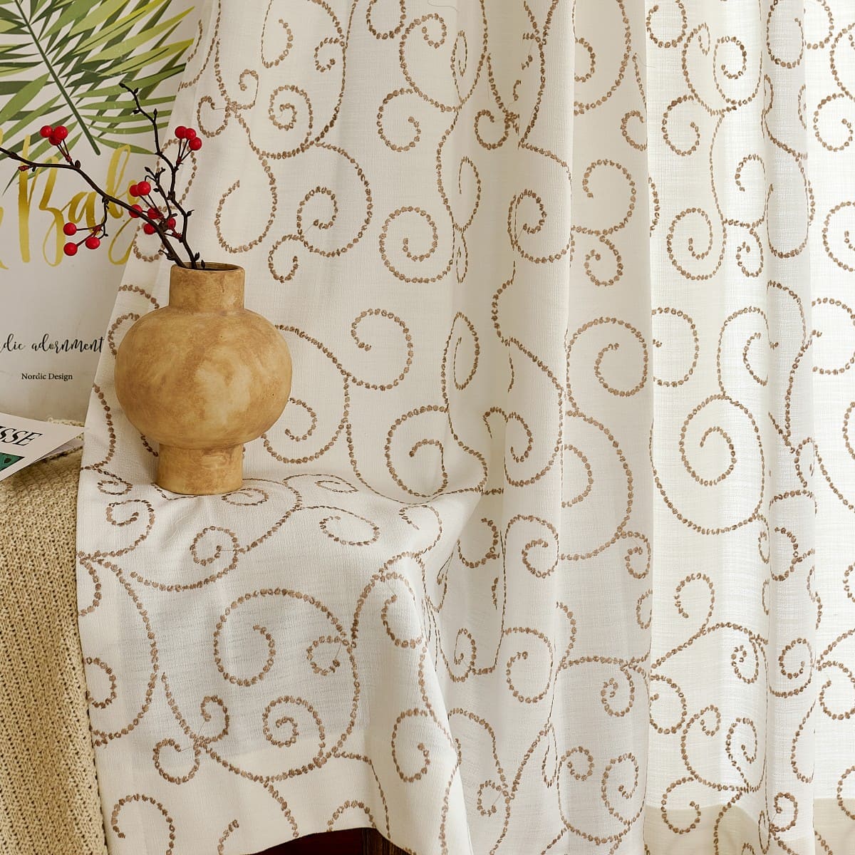 Minta Artistic Branches Embroidered Curtains