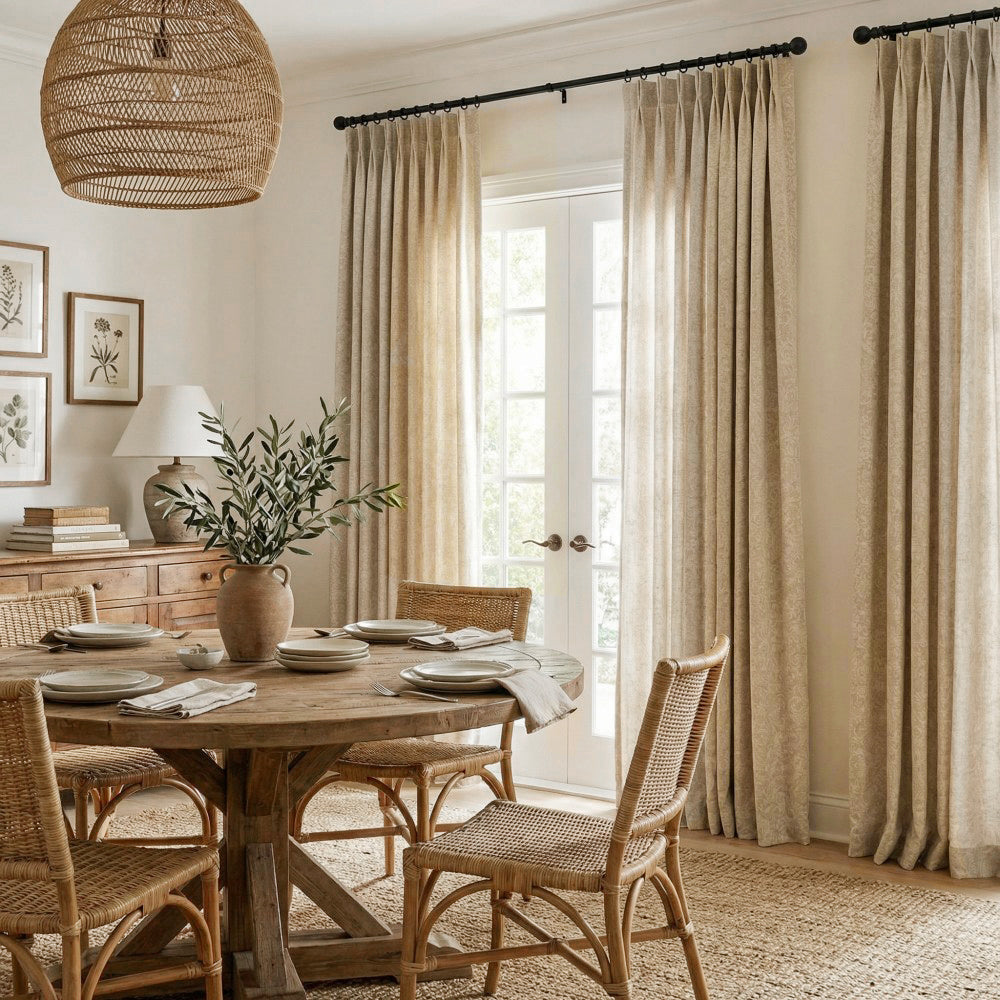 Miranda Subtle Floral Linen Cotton Jacquard Curtains