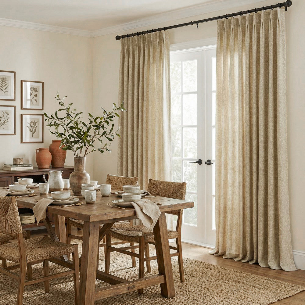 Miranda Subtle Floral Linen Cotton Jacquard Curtains