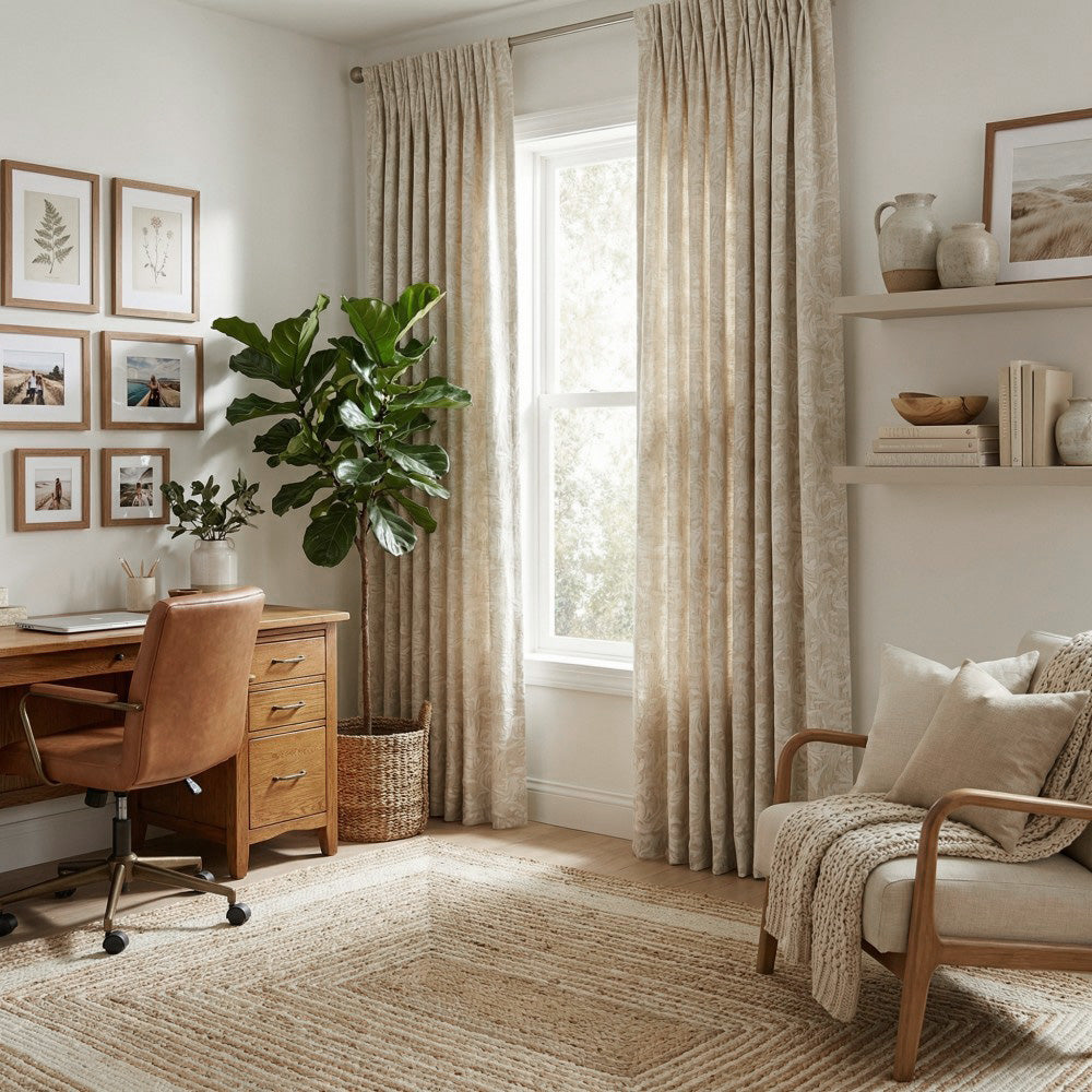 Miranda Subtle Floral Linen Cotton Jacquard Curtains