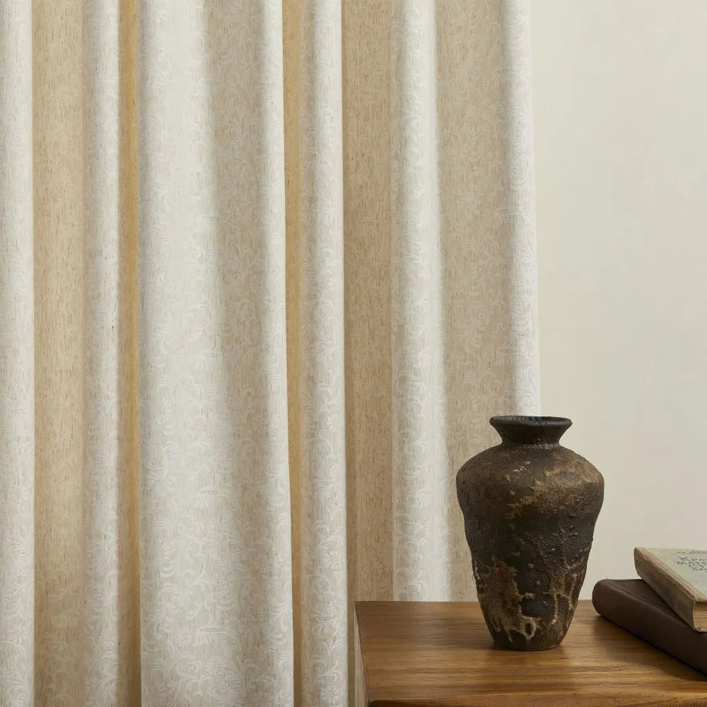 Miranda Subtle Floral Linen Cotton Jacquard Curtains