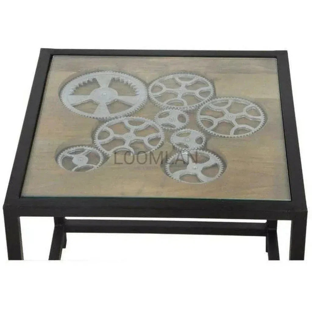 Mirrien Gears Glass Top Side Table