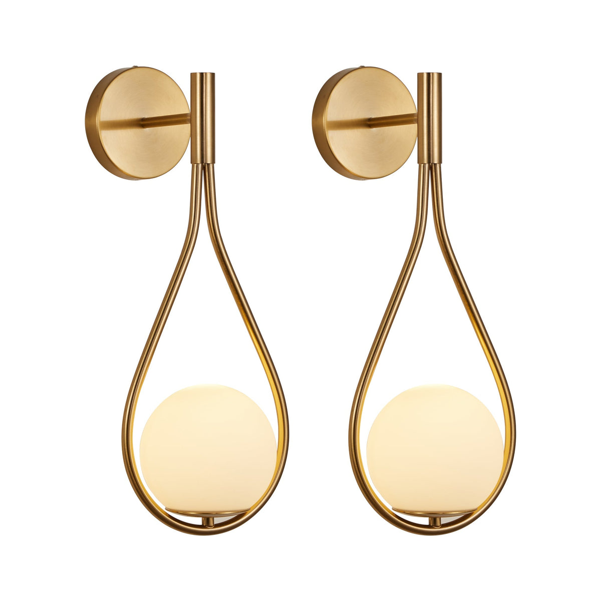 19" Set of 2 Modern Gold Wall Sconces with Opal Glass Globe, Mid-Century Design, Luxury Wall Lights