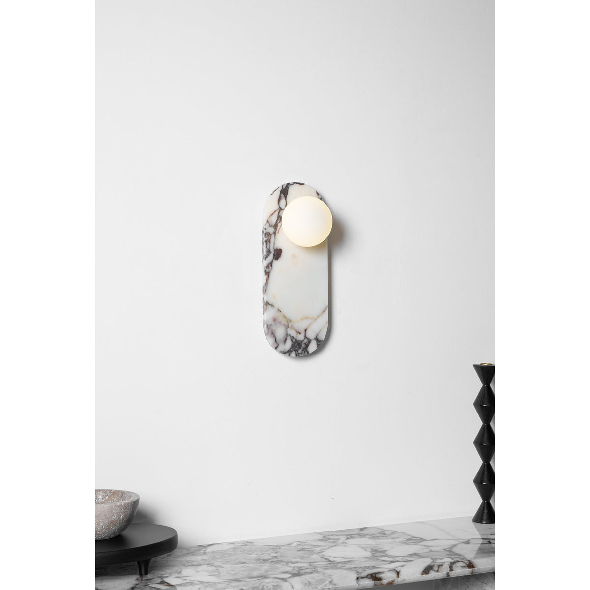 Marmo Series | Italian Marble Wall Sconce with Opaline Glass Globe for Bedside
