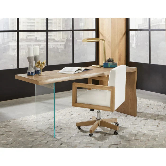 Seabourne Solid Wood Frame Home Office Chair with White Canvas