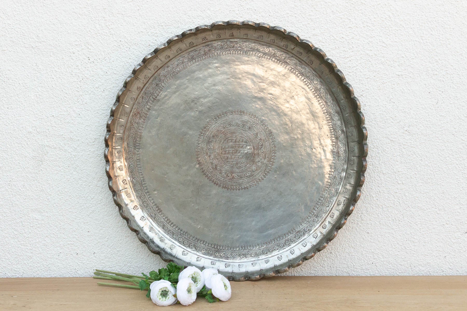 Monumental 26" DM Antique Tinned Copper Tray