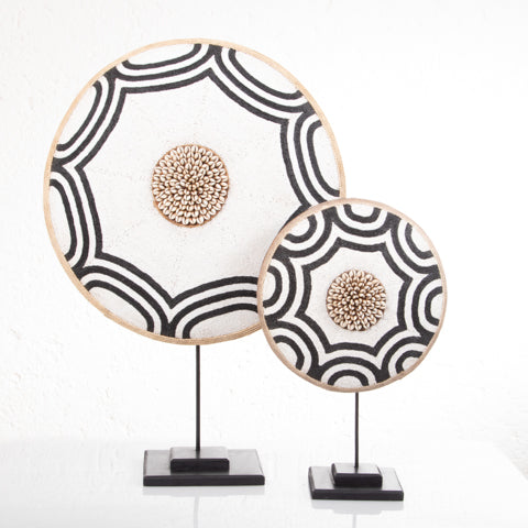 Beaded Cameroon Shield Black & White  on stand | Octagon Design-0