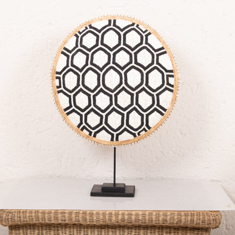 Beaded Cameroon Shield Black & White on stand | Hexagon Dark Design-3