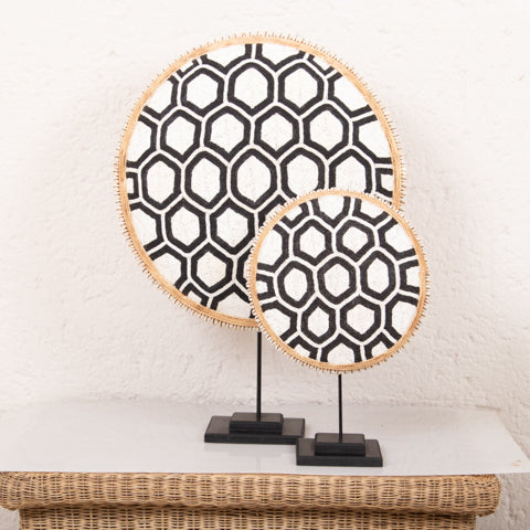 Beaded Cameroon Shield Black & White on stand | Hexagon Dark Design-2