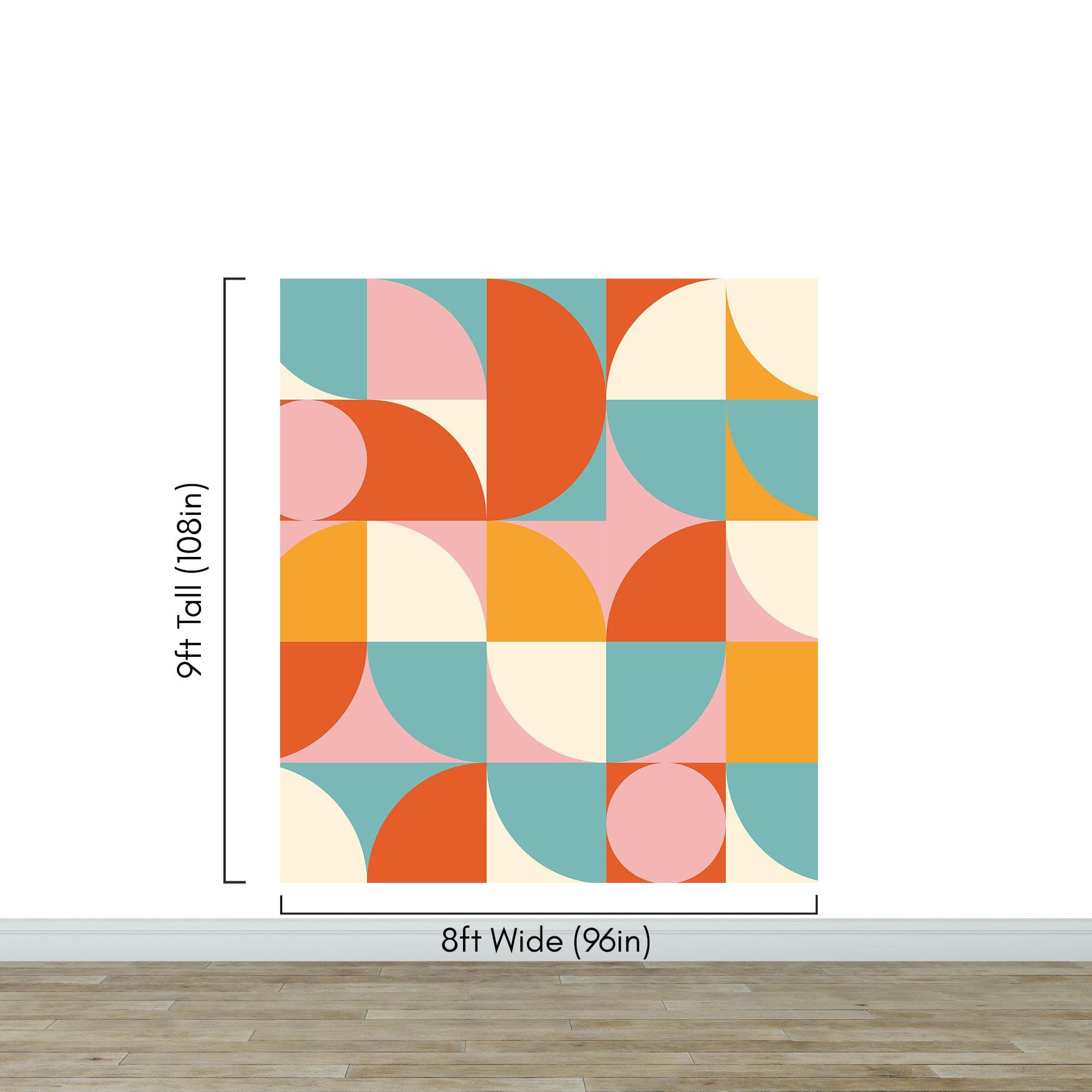 Geometric Shapes Contemporary Wall Mural. Pastel Color Orange, Pink, Blue, White. #7005