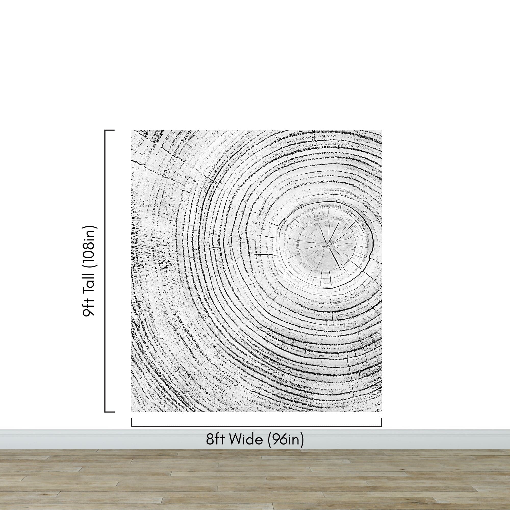 Tree Rings Wallpaper Mural. Black and White  Modern Wood Grain Circle Pattern. #7022