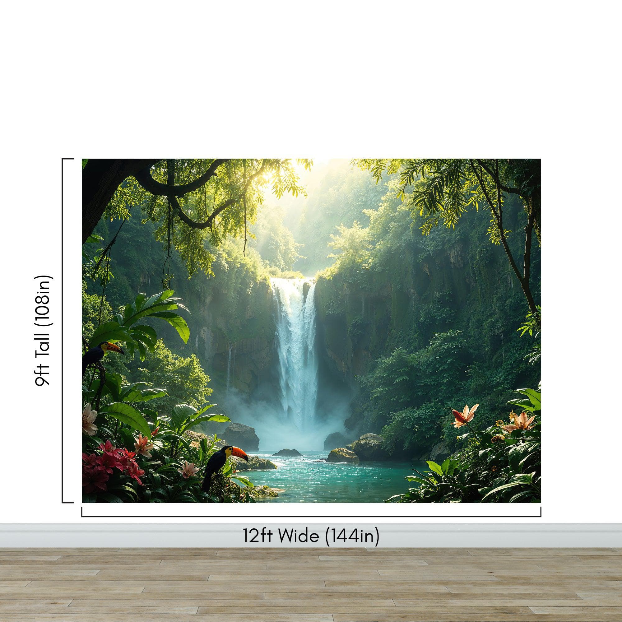 Tropical Rainforest Waterfall Wallpaper Wall Mural. #6987