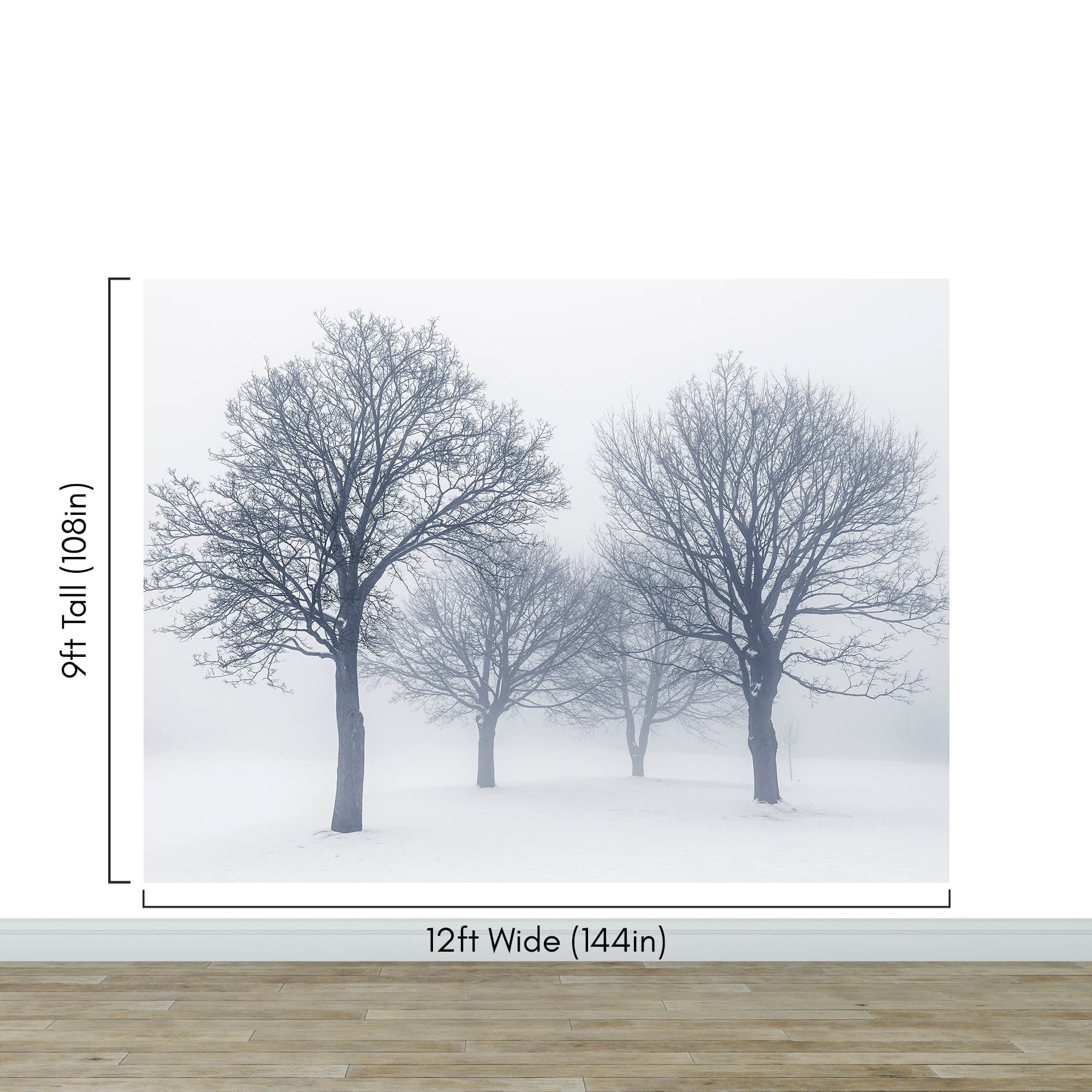 Black and White Snow Covered Trees Winter Landscape Wall Mural. #7042