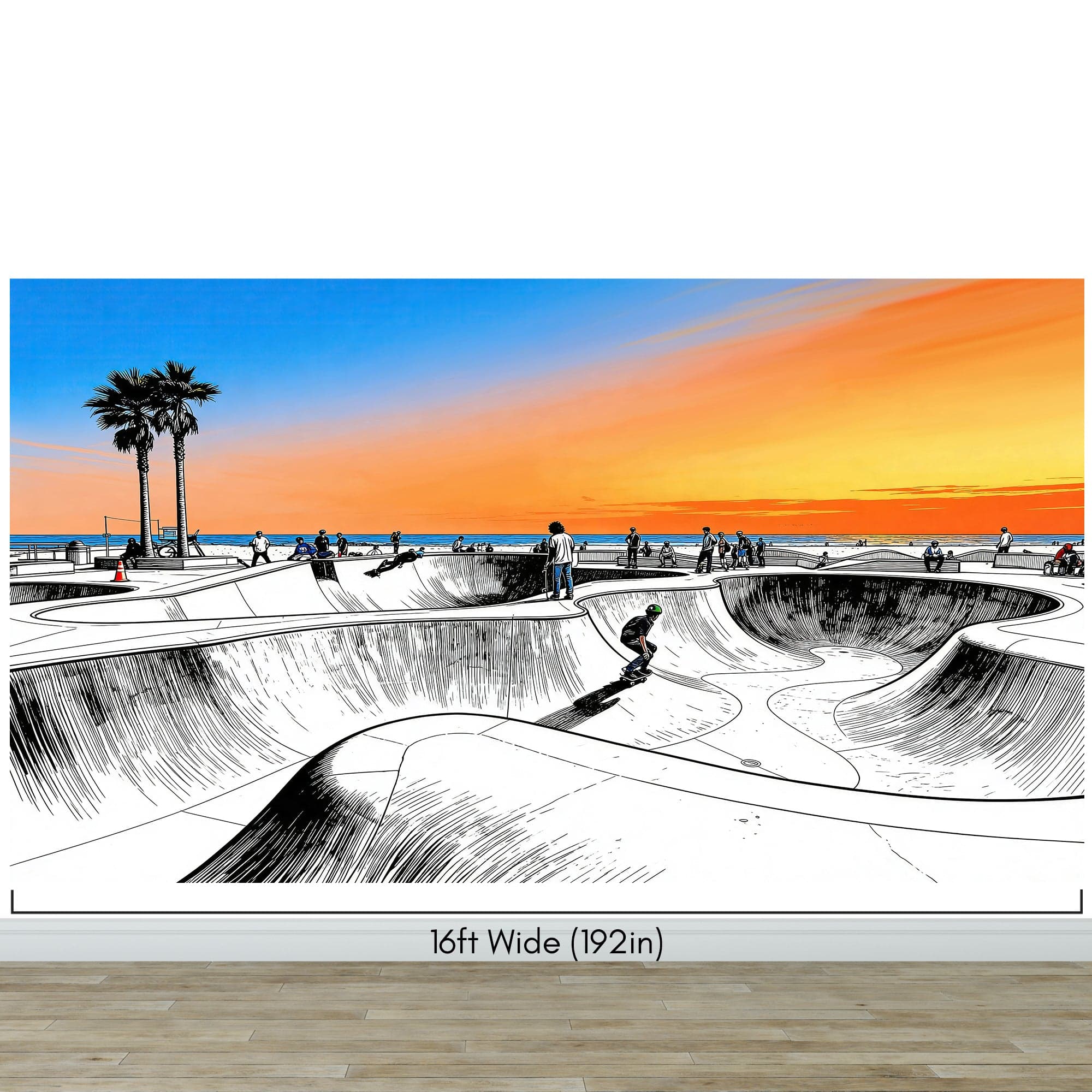 Vibrant Illustration of Skate Park Sunset Wall Mural. #7067