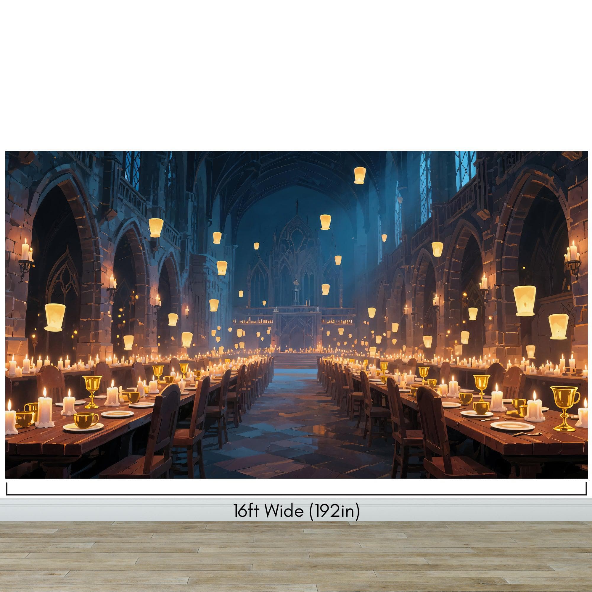 Floating Candles Great Hall Wallpaper Mural. Wizardly Dining Room Ambiance Wall Art. #6984
