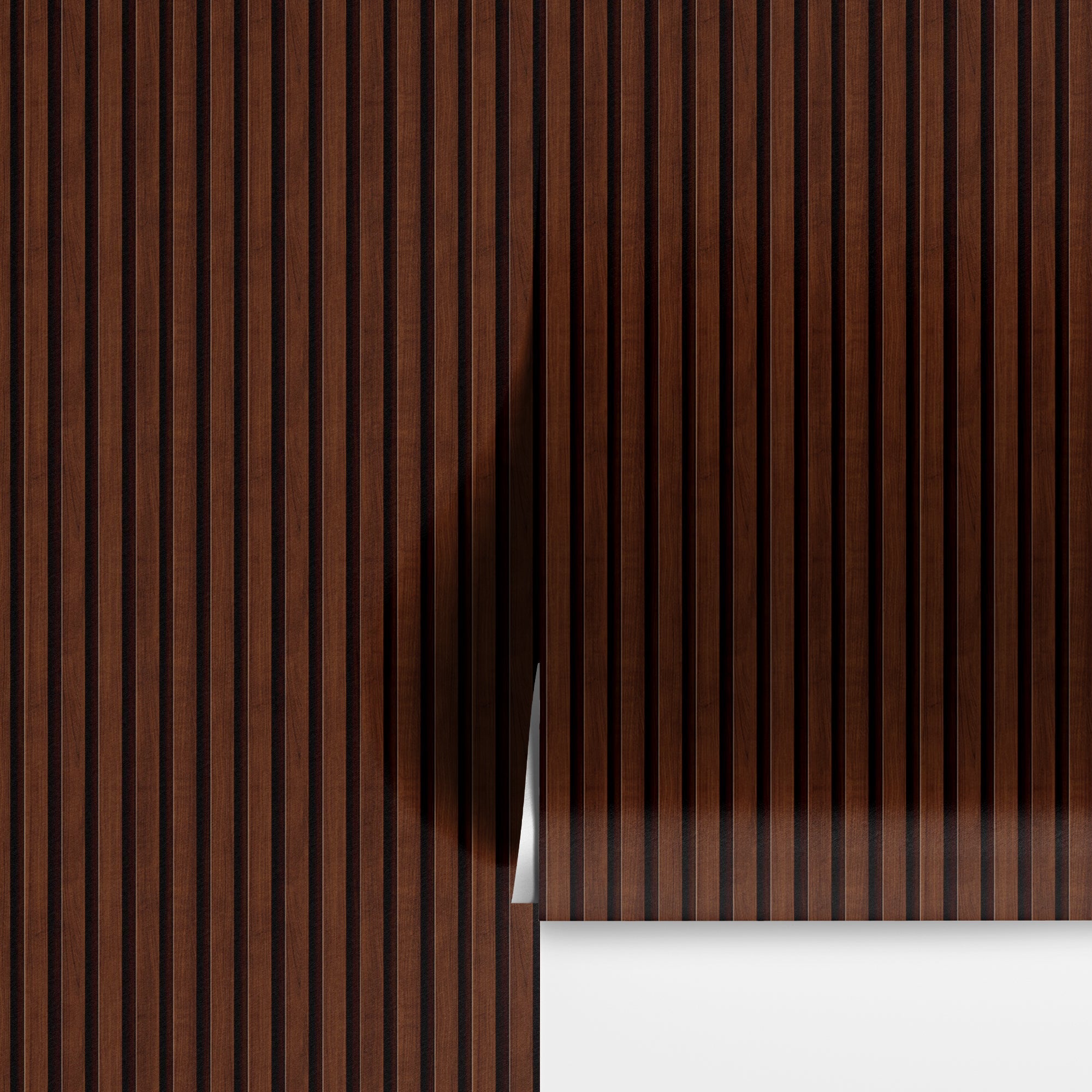 Wooden Vertical Panel Wallpaper. Dark Brown Wainscot Hardwood Wall Mural Print. #6734
