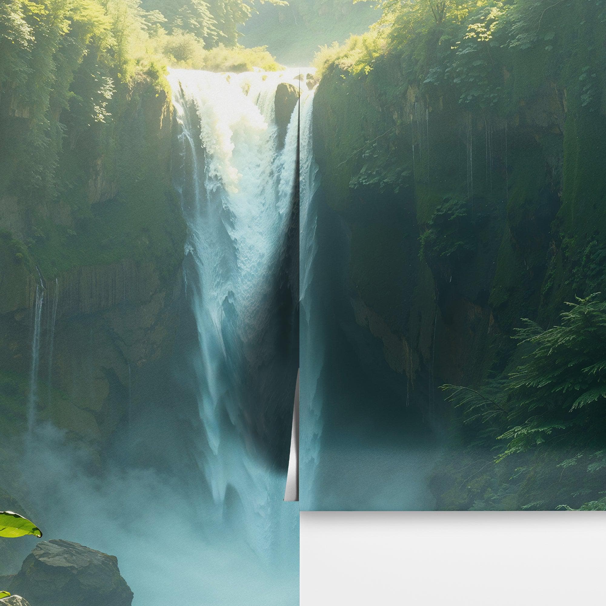 Tropical Rainforest Waterfall Wallpaper Wall Mural. #6987