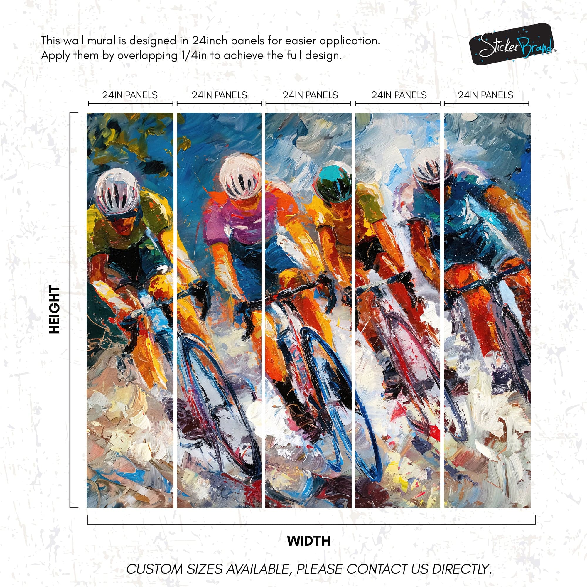 Cyclist Race Wallpaper Mural. Colorful Painting. #7016