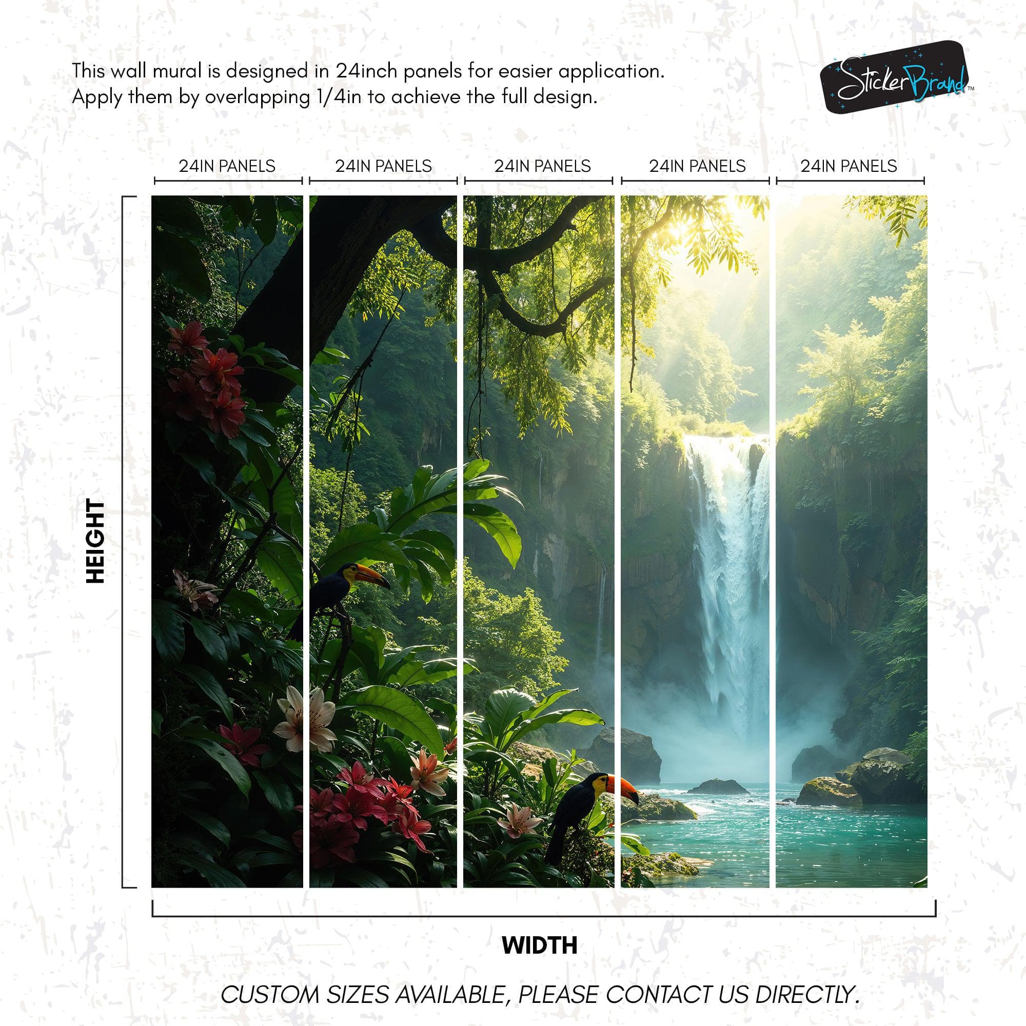 Tropical Rainforest Waterfall Wallpaper Wall Mural. #6987