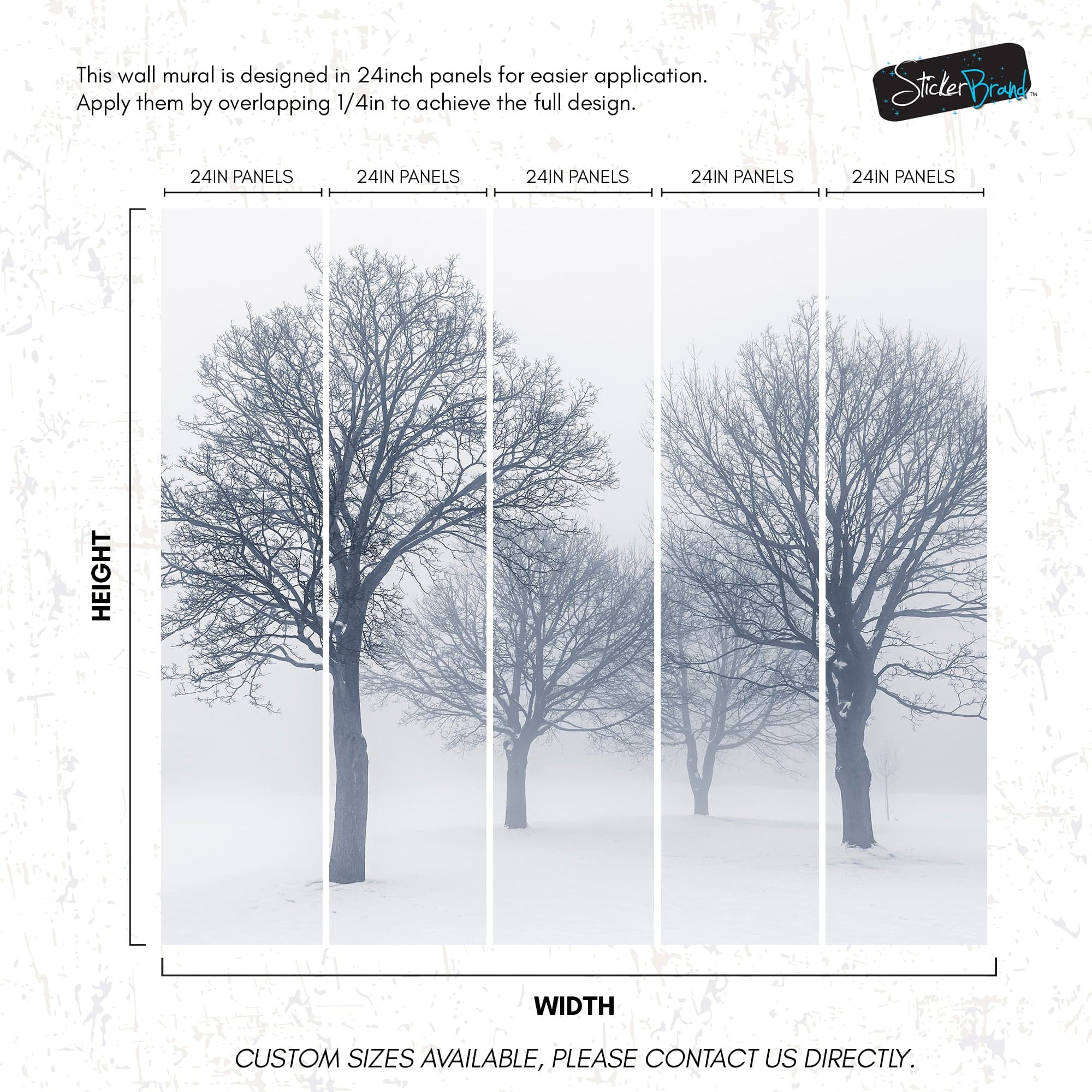 Black and White Snow Covered Trees Winter Landscape Wall Mural. #7042