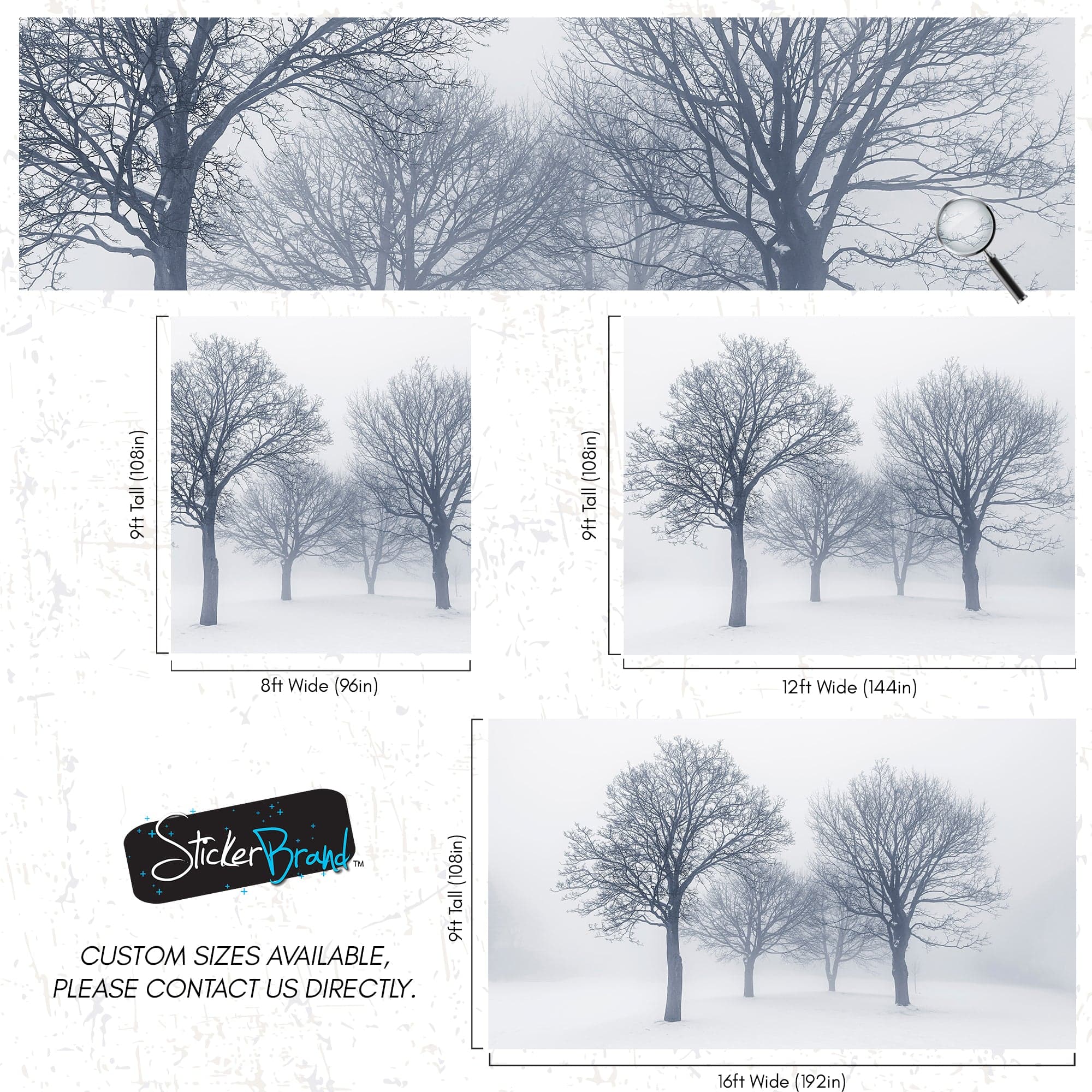Black and White Snow Covered Trees Winter Landscape Wall Mural. #7042