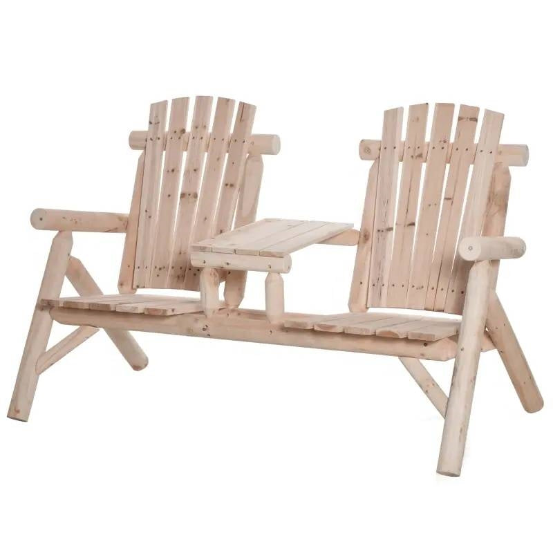 Adirondack Patio 2 Chair Lounger with Center Coffee Table Natural-0