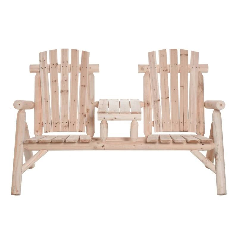 Adirondack Patio 2 Chair Lounger with Center Coffee Table Natural-1