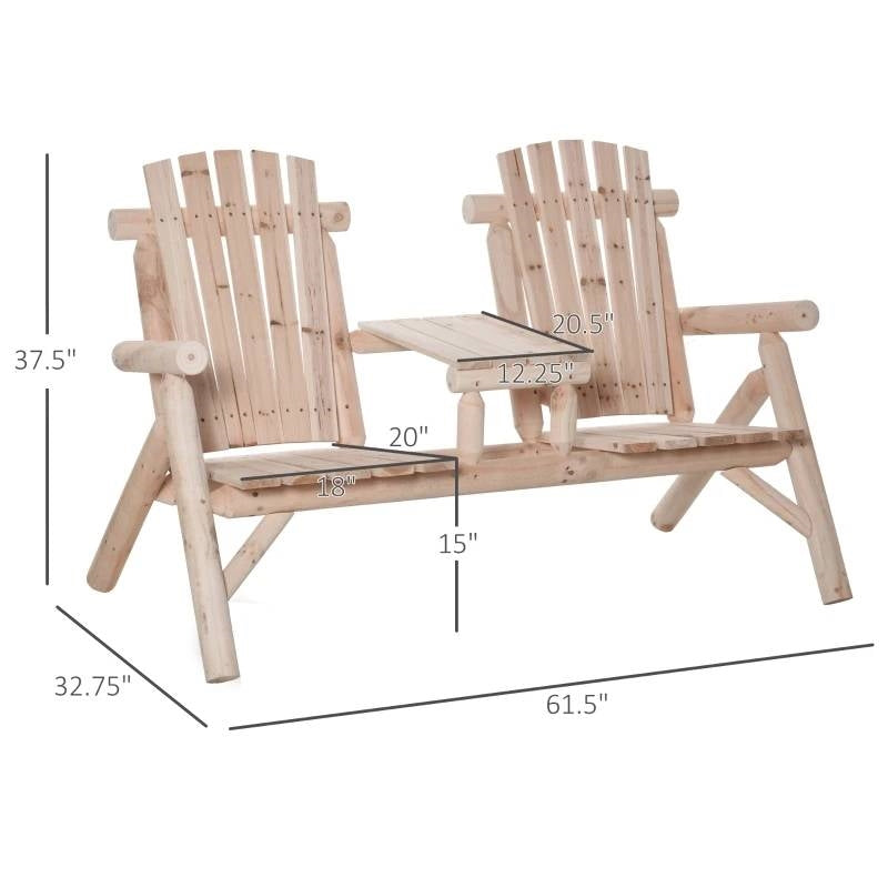 Adirondack Patio 2 Chair Lounger with Center Coffee Table Natural-4