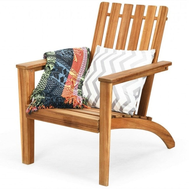 Indoor/Outdoor Acacia Wood Adirondack Lounge Armchair - Natural-2