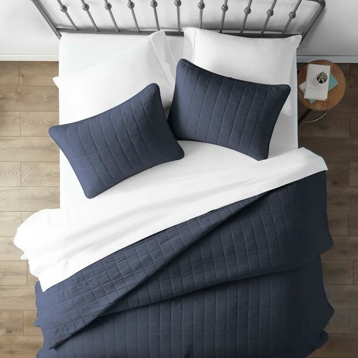 3 Piece Microfiber Farmhouse Coverlet Bedspread Set Navy, Full/Queen-0