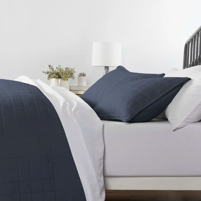 3 Piece Microfiber Farmhouse Coverlet Bedspread Set Navy, Full/Queen-1