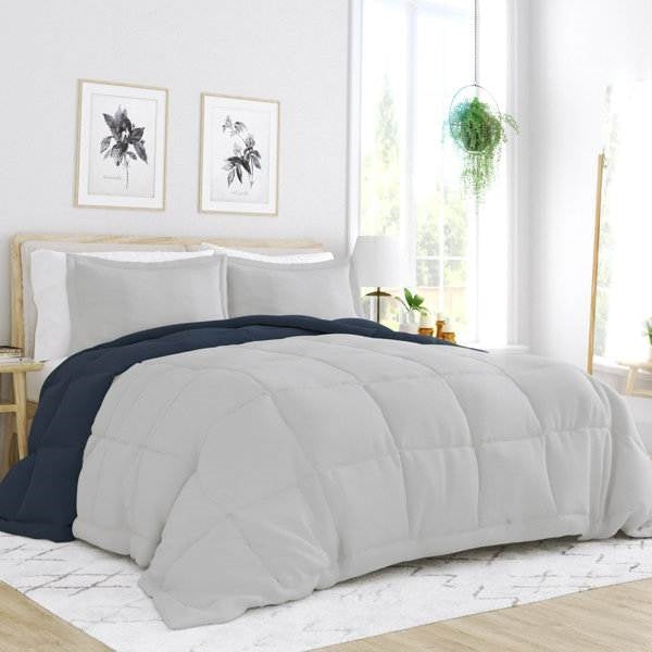 Twin/Twin XL 2-Piece Microfiber Reversible Comforter Set in Navy Blue/Grey-1