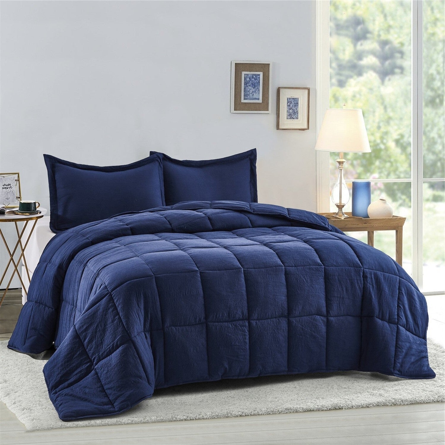 King Size Navy 3 Piece Microfiber Reversible Comforter Set-1