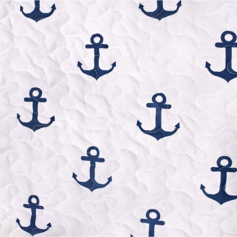 2 Piece Nautical Stripped/Anchors Reversible Microfiber Quilt Set Navy, Twin-3