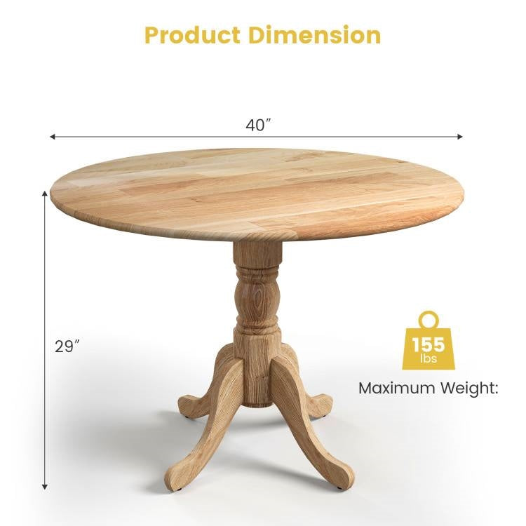 40-inch Round Solid Wood Farmhouse Kitchen Dining Table in Natural Wooden Finish-4