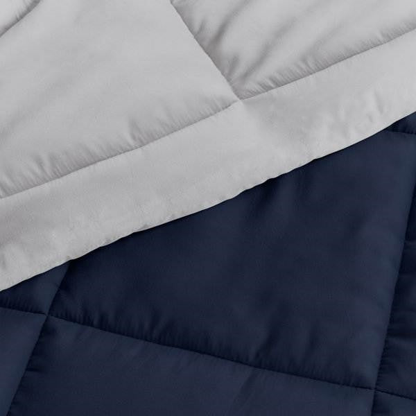 Full/Queen 3-Piece Microfiber Reversible Comforter Set in Navy Blue and Grey-2