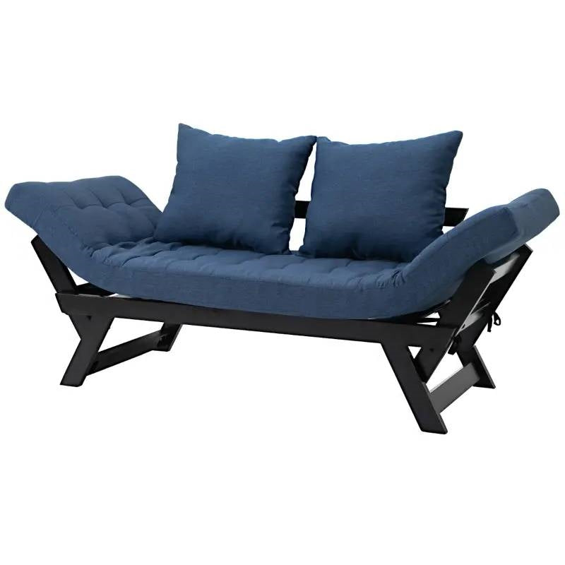 Navy/Black 3 In 1 Convertible Sofa Chaise Lounger Bed with 2 Large Pillows-0