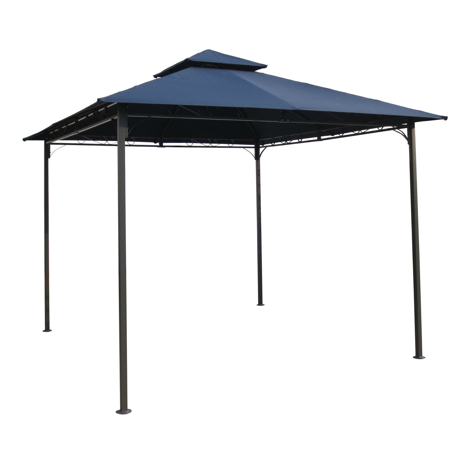 10Ft x 10Ft Outdoor Garden Gazebo with Iron Frame and Navy Blue Canopy-0