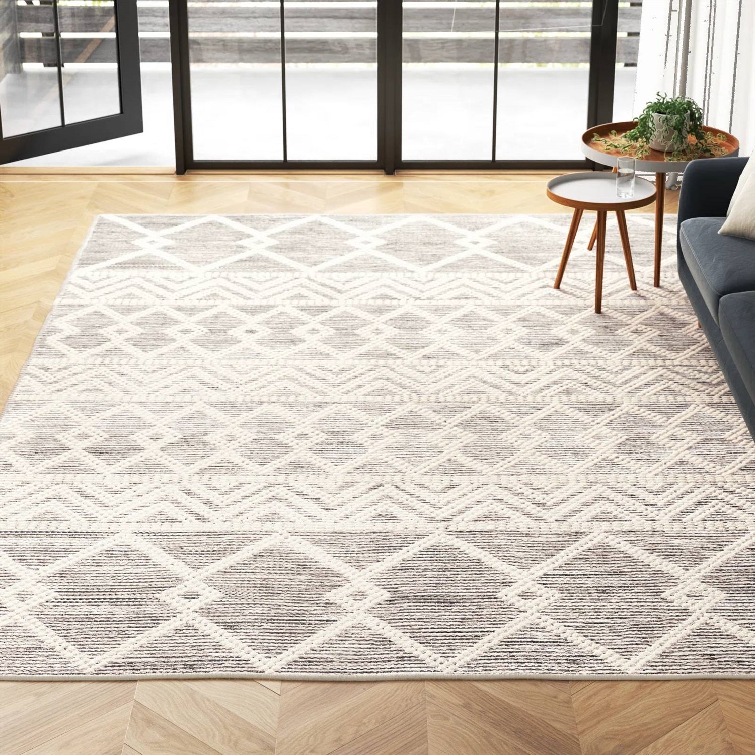 9-ft. x 12-ft. Hand Woven Wool Blend Grey Beige Ivory Persian Style Area Rug-0