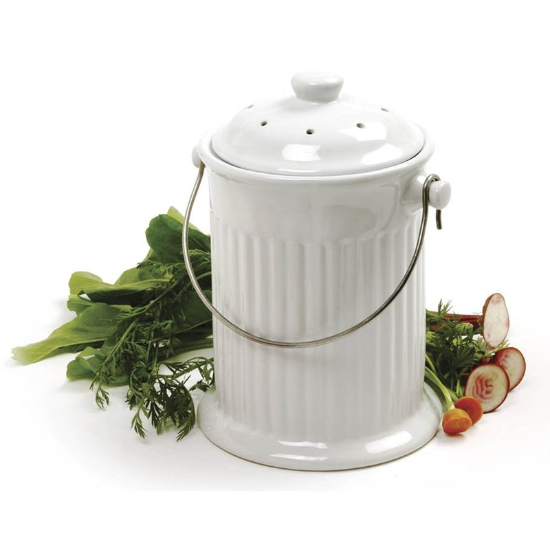 White Ceramic Compost Keeper/Bin with Odor Preventing Charcoal Filter-1