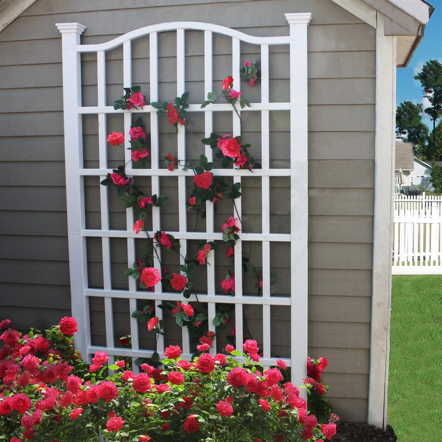 7.5 Ft Garden Trellis in White Vinyl with Arch Top-0