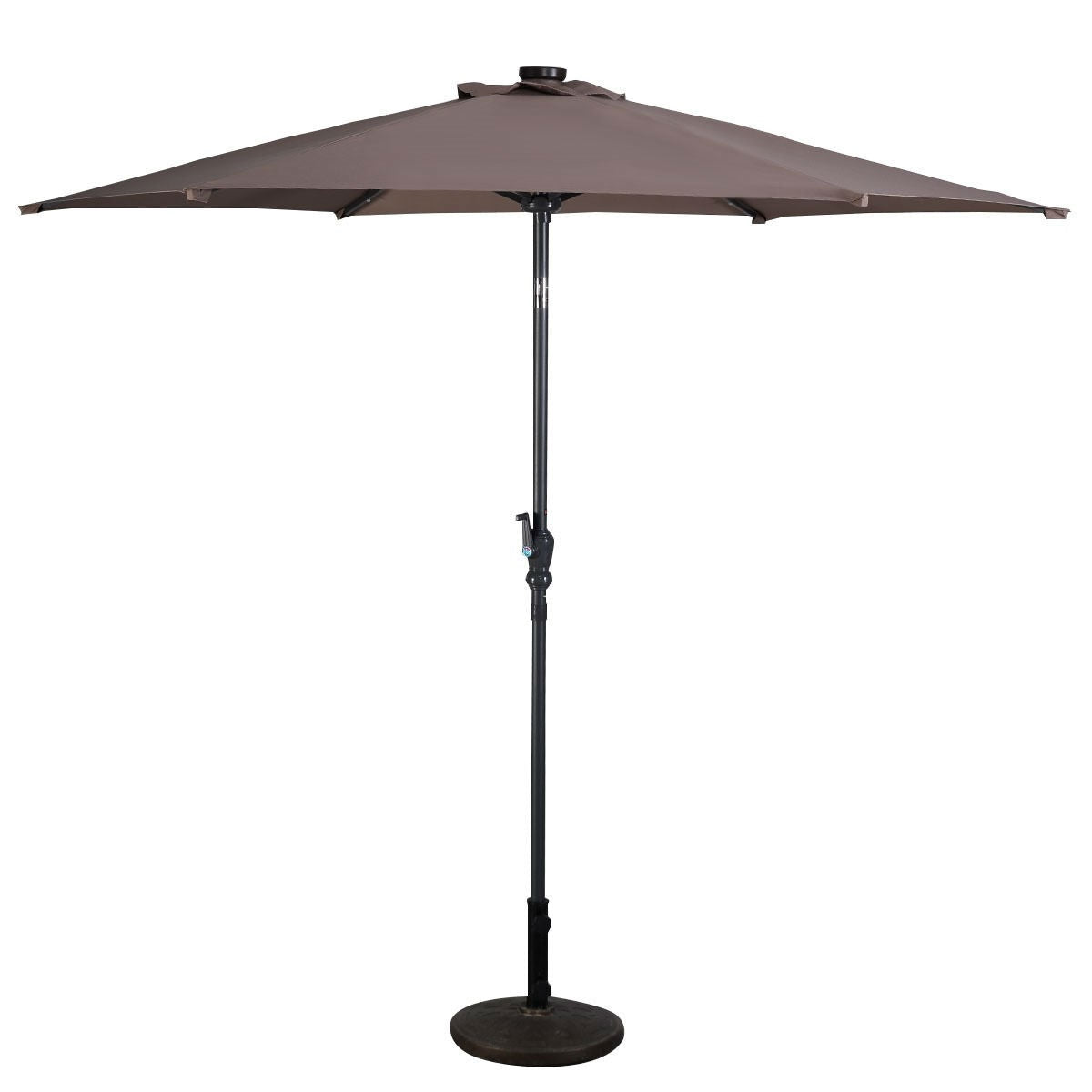 Tan 9-Ft Patio Umbrella with Steel Pole Crank Tilt and Solar LED Lights-2