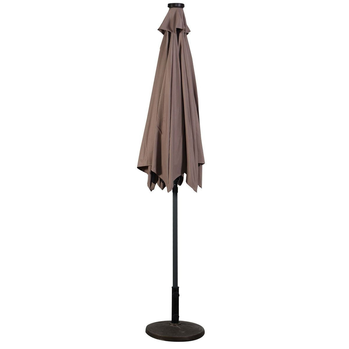 Tan 9-Ft Patio Umbrella with Steel Pole Crank Tilt and Solar LED Lights-3