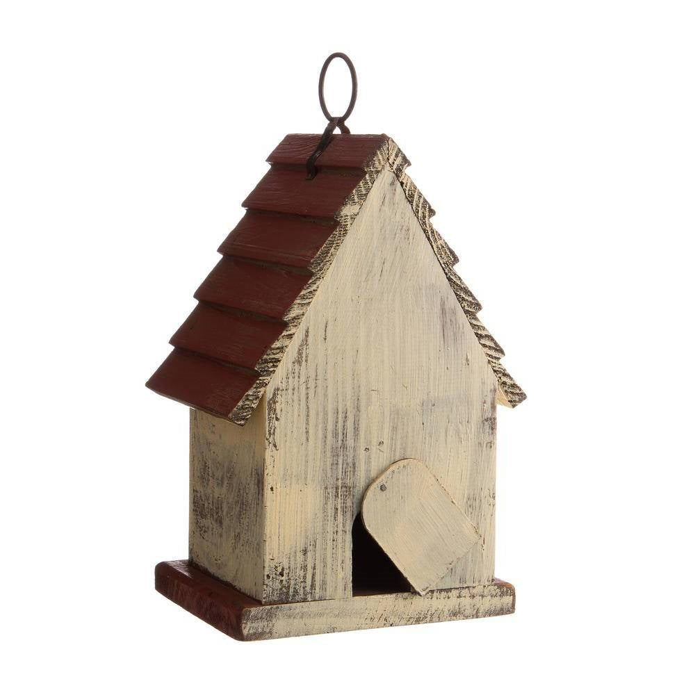 Outdoor A-Frame Solid Wood Bird House with Terracotta Color Slatted Roof-4